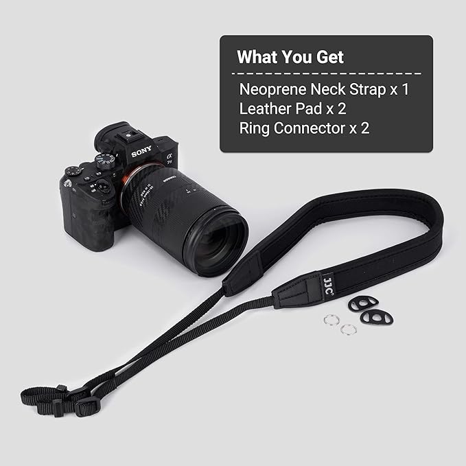 JJC Mirrorless Camera Neck Strap Shoulder Belt for Sony ZV-E10 A7C A6600 A6500 A6400 A7 IV III A7R V IV A7S III A9 II Fujifilm X-T5 X-T4 X-T30 II Nikon Z30 Z50 Canon M50 M6 M5 Mark II -Black