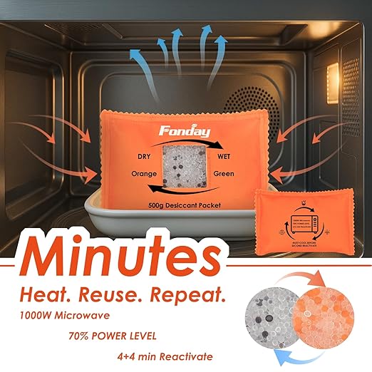 500g x 4 packs Fonday Rechargeable Silica Gel Car Dehumidifier Fast Reactivate Desiccant Bags, Large for Gun Safe Closet Basement Garage Storage Moisture Absorber