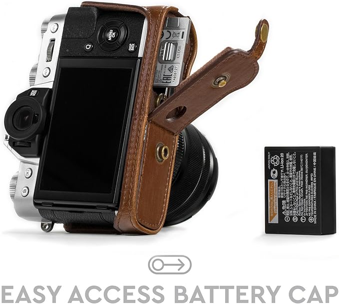 MegaGear MG982 Ever Ready Leather Camera Case and Strap for Fujifilm X-T30, X-T20, X-T10 (16-50mm / 18-55mm Lenses) - Dark Brown