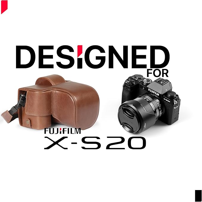 MegaGear Genuine Leather Camera Case for Fujifilm X-S20 (18-55mm) - Stylish and Protective Digital Photography Bag - Brown