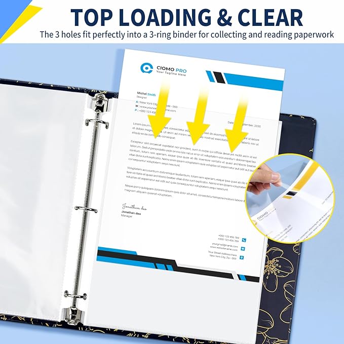 SUNEE Sheet Protectors 200 Packs for 3 Ring Binder, PVC-Free Clear Page Protectors 8.5x11 Inches Plastic Cover for Paper, Documents, Photos, Top Loading Binder Sleeves Letter Size
