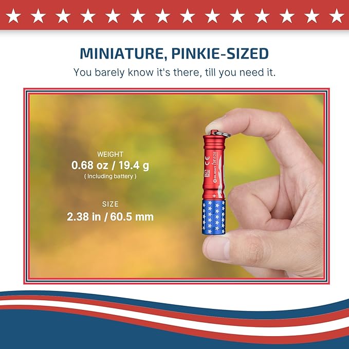 OLIGHT i3E EOS PMMA TIR Lens AAA EDC Flashlight 90 Lumens Compact Keychain Flash Light for Night, Camping (Stars & Stripes Edition)