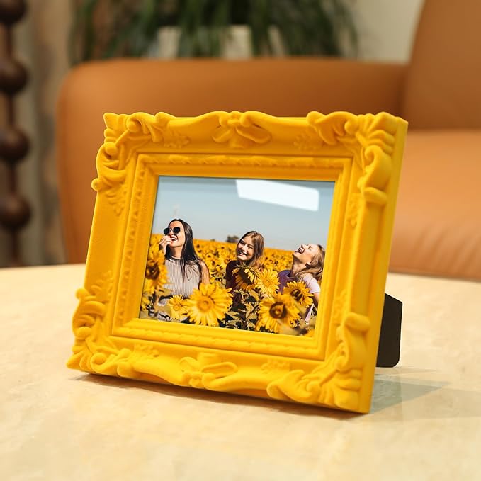 4x6 Yellow Frame for Shelf Desk Table Decor, Colorful Ornate Frame with Velvet Touch for Diamond Paintings Art Prints Posters, Modern Gallery Wall Frames for Bedroom Decoration (Yellow)