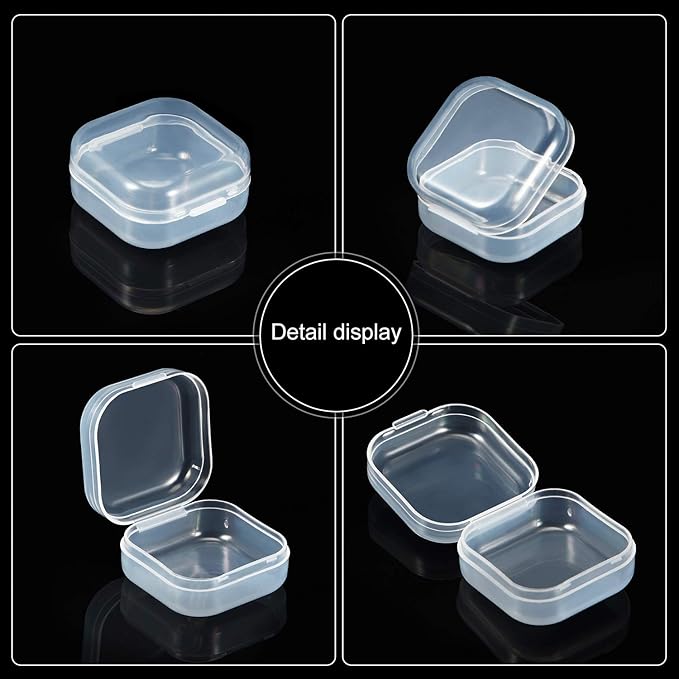 SATINIOR 48 Packs Clear Small Plastic Containers Transparent Storage Box with Hinged Lid for Small Items Crafts Jewelry (1.37 x 1.37 x 0.7 Inches)