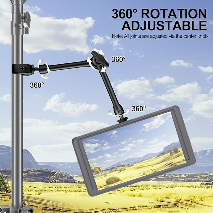 Magic Arm with Super Clamp Kit, 9.8" Adjustable Magic Arm Camera Mount with 1/4" & 3/8" Threads, 360° Rotation Adjustment for Monitor Flash LED Light Microphone Camera Cage Action Cam