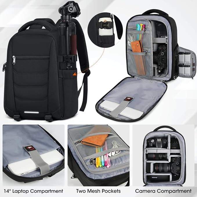 SDYSM Camera Bag Backpack Professional for DSLR SLR Mirrorless Camera Waterproof Laptop Back Pack 14 Inch with Rain Cover Anti Theft Travel Case Large Capacity Photography Backpack Black | Professional, for DSLR, SLR, Mirrorless Camera, Waterproof, Lap...
