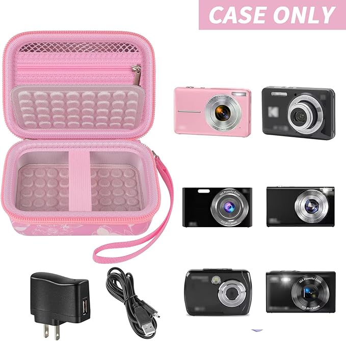 Digital Camera Case Compatible with CAMKORY/ for Lecnippy/ for Lecran/ for KODAK PIXPRO/ for Qumcou/ for WONNIE Point & Shoot Cameras, Small Compact Camera Pouch for SD Card Accessories (rose pink)