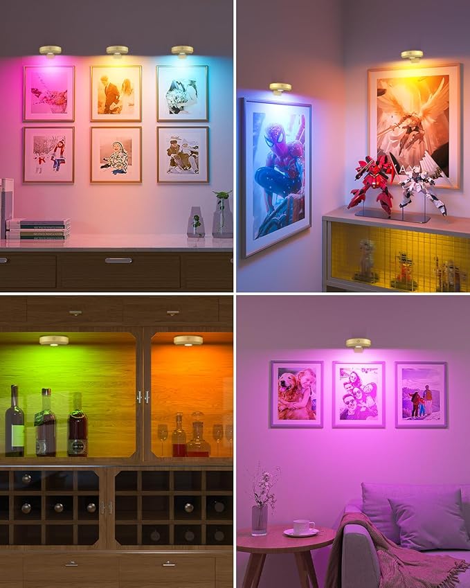 WILLED Poster Lights,Picture Lights RGB,Art Display Lighting for Paintings,Rechargeable Battery Operated for Wall Lights Wireless,Gallery Light 9RGB Colors,Puck Light with Remote