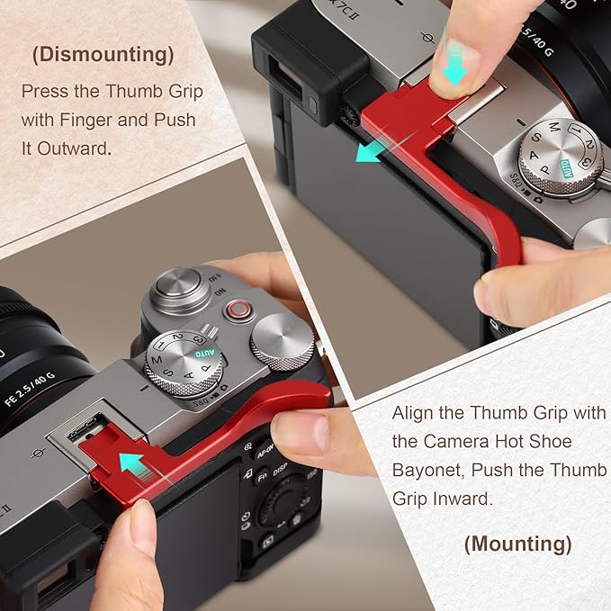 Haoge Thumb Hand Grip for Sony α7Cii A7CR Camera Accessories Red Metal Hot Shoe Thumb Up Rest Hand Grip THB-S7CR-R