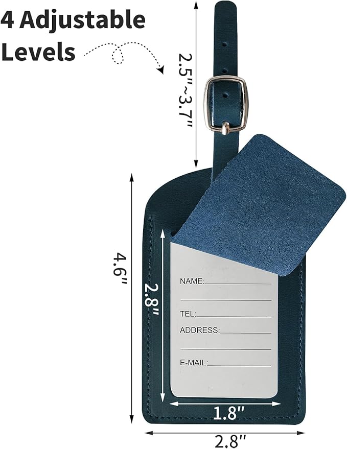 Ringsun Genuine Leather Luggage Tag for Suitcases ID Tags Bag Tags for Luggage (6 Pack, Blue)