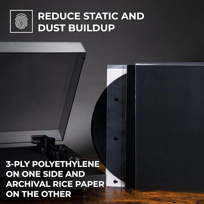 Big Fudge 12" Vinyl Record Sleeves - Inner Sleeves 50 Pack - Anti Static Rice Paper Acid Free Vinyl Covers - Accessories Protect LP Albums from Dust, Dirt & Scratches