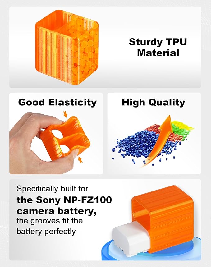 Selens TPU Air Bladder NP-FZ100 Camera Battery Case Bag Box for Sony NP-FZ100 Battery (Orange 2 Sections)