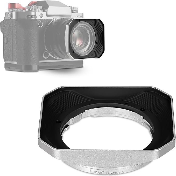 Haoge Bayonet Lens Hood Metal Squaret for Fujifilm XF 23mm F2 R WR,XF 35mm F2 R WR, XC 35mm F2 Lenses, XF35mm f2, XF23mm f2, XC35mm Hood Shade, Replaces Fuji LH-XF35-2 Lens Hood Silver