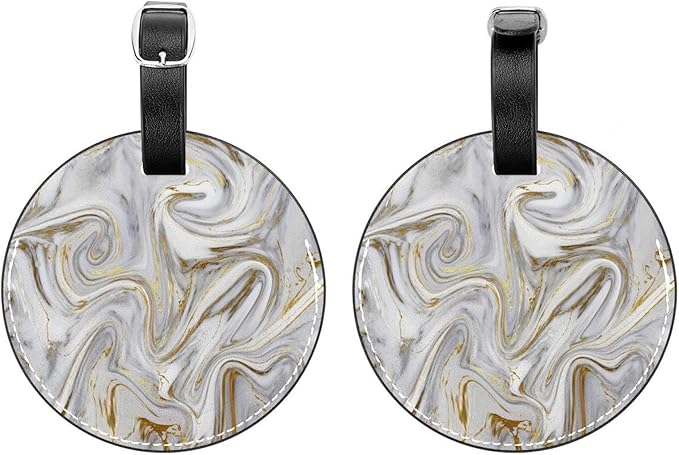 2 Pack Black Golden White Marble Luggage Tag Set | Durable ID Tags for Suitcases & Travel Bags | Name Identifiers for Easy Bag Recognition