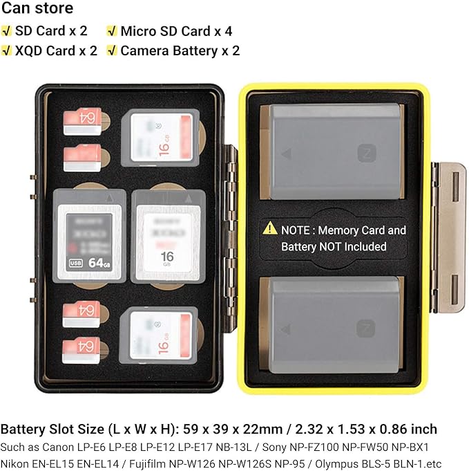 JJC Camera Battery Memory Card Case, SD Micro SD TF MSD XQD Card and Battery Holder Storage Organizer for Canon Nikon Sony Fujifilm Olympus,Water-Resistant & Shockproof