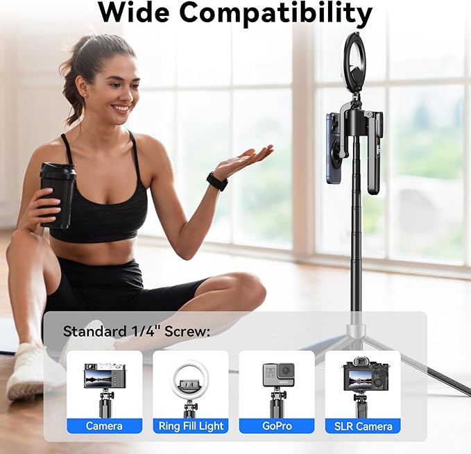 Magnetic Auto Face Tracking Tripod, 70.9” Magsafe Phone Tripod with 360°Rotation 5-Gesture Control, Wireless Remote, Magnetic Mount, Ideal for Vlogging, Live Streaming, Travel and Content Creation