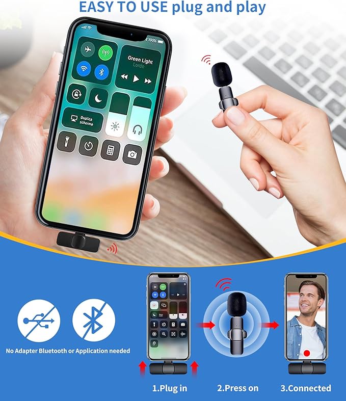 JOUNIVO 2 Pack Wireless Lavalier Microphone for iPhone, Mini Mic with Noise Cancellation for Interview Video Podcast Vlog YouTube