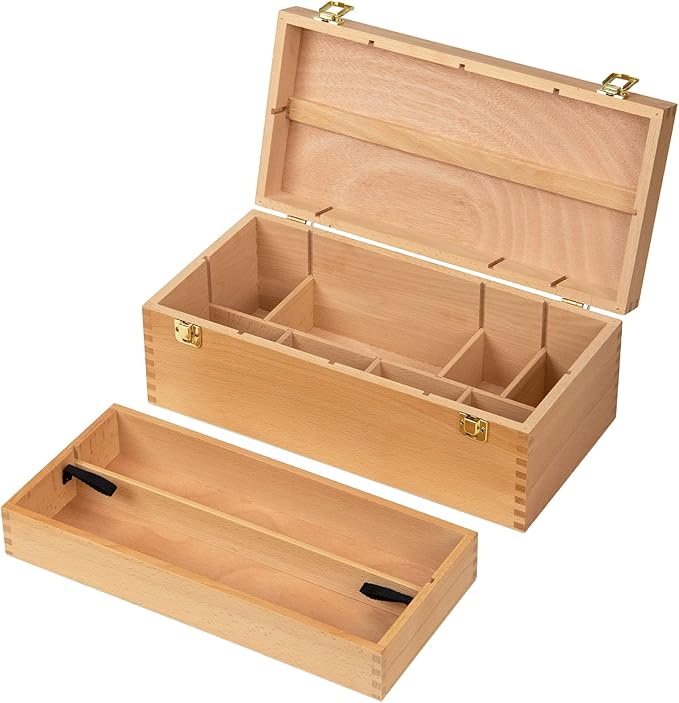 MEEDEN Sturdy Wood Tool Box: Beechwood Portable Art Supply Organizer - Large Artist Storage Box