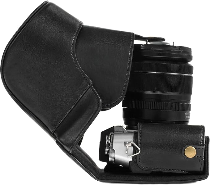 MegaGear MG981 Ever Ready Leather Camera Case and Strap for Fujifilm X-T30, X-T20, X-T10 (16-50mm / 18-55mm Lenses) - Black