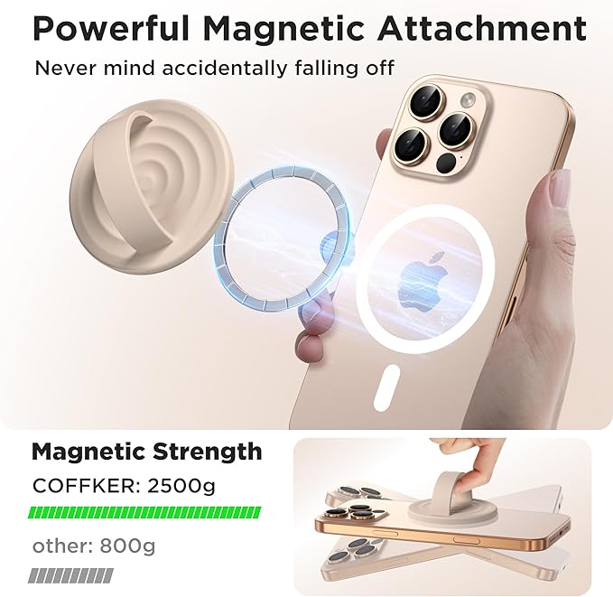 Magnetic Phone Grip Ring Holder, Liquid Silicone Magnet Cell Phone Grip Finger Loop, Compatible with Magsafe, Back of Phone for iPhone 17/16/15/14/13/12 Series, Oat