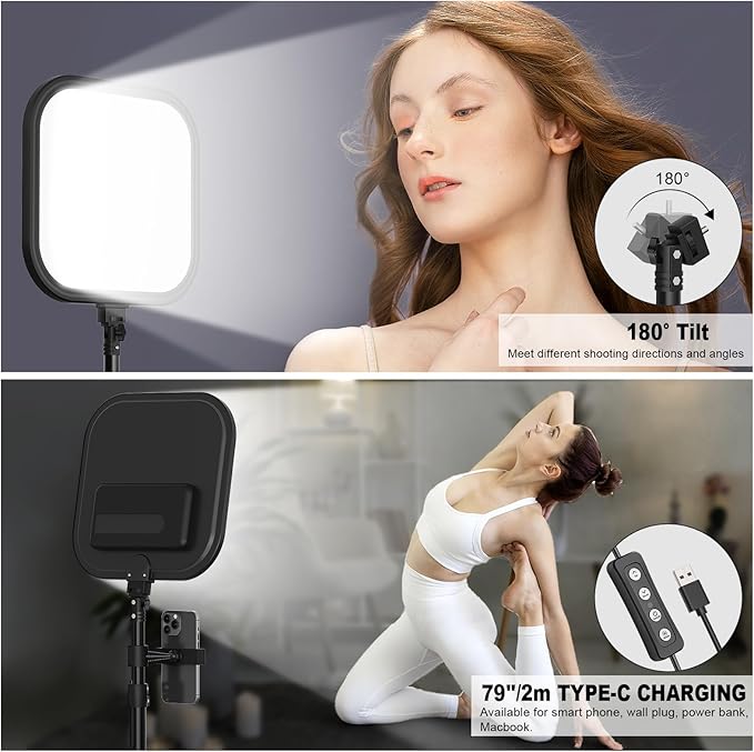 2Pack LED Video Light Kit, Hagibis 15W Photography Lighting Kit, 78" Dimmable Studio Lights with Tripod, 2500-8500K Stream Light for Video Recording, Game Streaming, Photography, Tiktok, YouTube