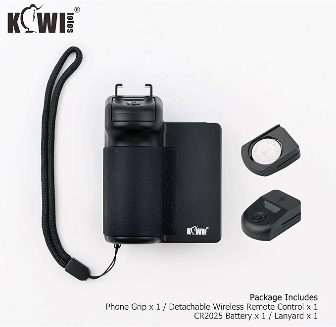 KIWIFOTOS Phone Camera Grip Handle Holder Phone Tripod Mount with Remote Shutter & Cold Shoe Adapter for iPhone 17 16 15 14 Pro Max Samsung Smartphone Selfie Vlog Video Shooting
