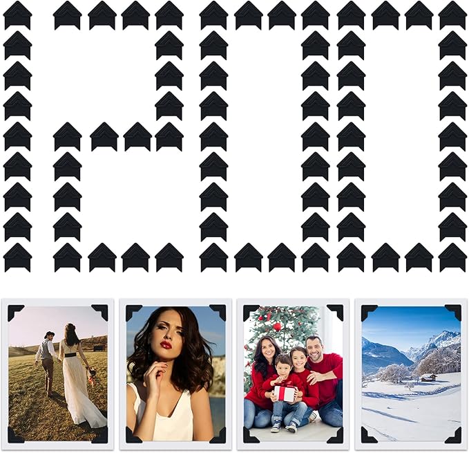 1200 Pcs Photo Corners Self Adhesive Black Picture Corners for Scrapbooking Stamping Supplies DIY Scrapbook Stickers Album Diary Personal Journal Diary Organizer Memory Book Picture Frames