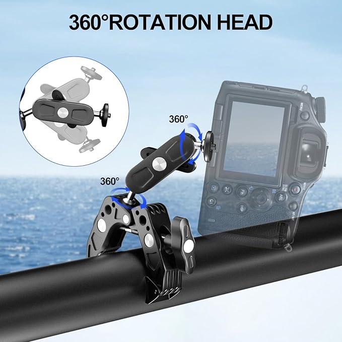 Super Clamp Camera Mount with 360 Dual Ballhead Magic Arm, 1/4"-20 & 3/8"-16 Thread and Phone/Action Camera Mount Adapter for Canon Nikon DSLR Camera/Gopro/LED Light/Monitor