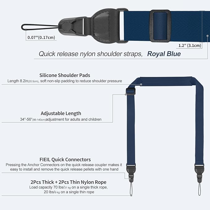 Adjustable Shoulder Straps, Universal IPad lanyard, Silicone Padded Camera Strap with Quick Release Buckle, Comfort Neck Strap for Cameras, iPads, Tablet Case, Binoculars (Royal Bule)
