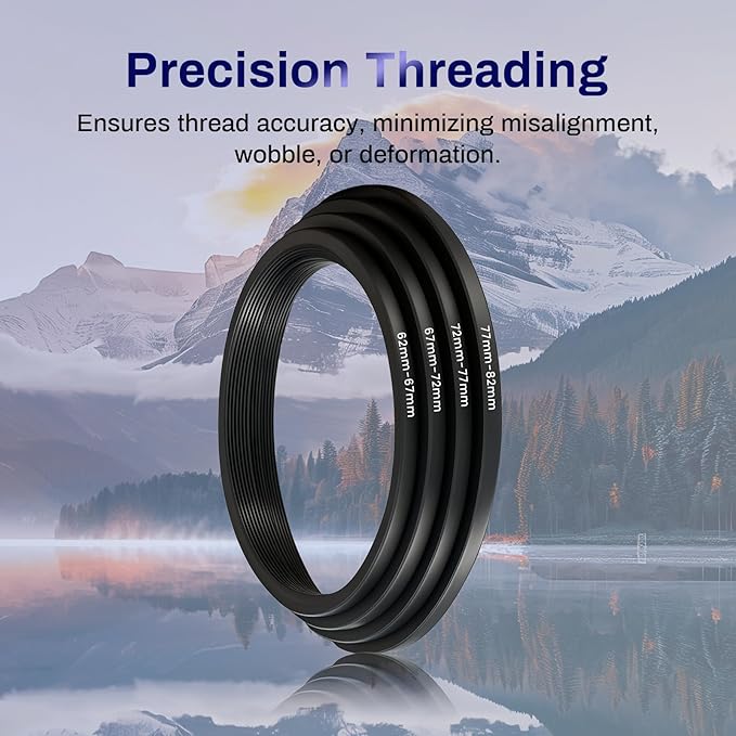 37-82mm Step Up Ring Adapter Filter, Metal Camera Lens Filter Adapter Ring Set Universal Black Stepping Rings Fits 37mm Lens to 82mm UV/CPL/ND Filters (9PCS Step Up Rings(37-82))