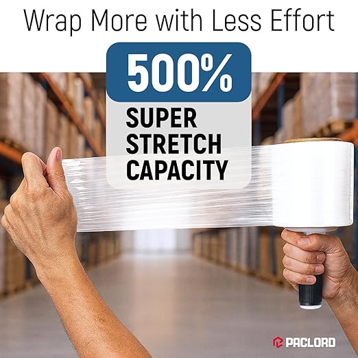 5” x 1000’ Stretch Wrap Mini 12 Rolls with Handle – Clear Plastic Stretch Film 80 Gauge, 500% Elongation, Heavy Duty Shrink Wrap for Moving, Packing & Shipping