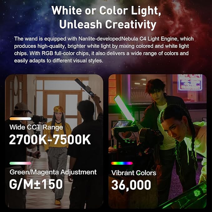 NANLITE Wand 30W RGB Full-Color Handheld Fill Light, 2700-7500K Dual Color Temperature, Bluetooth App Control, Suitable for Vlogging/Livestreaming/Portrait Photography (Mint Blue)
