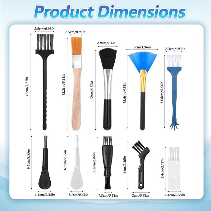 10 Pcs Mini Keyboard Cleaning Brushes Kit,Anti Static Brush Keyboard Brush Nylon Dust Cleaning Brushes for Electronic Devices Computer Motherboard Fans Camera Sewing Machine