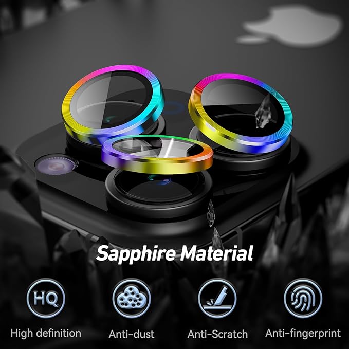 Jeluse Camera Lens Protector for iPhone 17 Pro Max/17 Pro/16 Pro Max/16 Pro/15 Pro Max/15 Pro/14 Pro Max/14 Pro, 9H Tempered Glass Screen Protector Cover Alignment Kit Metal Individual Ring