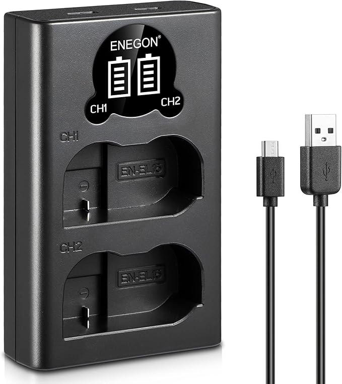 ENEGON EN-EL15 /EL15a/EL15b/EL15c LCD USB Charger Compatible with Nikon Z6, Z7,D7500 D7000, D7100, D7200 D500, D600, D610, D750,D780 D800, D810,D850 Digital Cameras