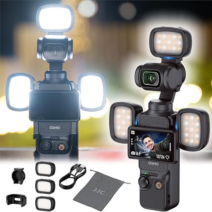 JJC 3Pcs Magnetic Auxiliary Light for DJI Osmo Pocket 3 & Xtra Muse Accessories, Rechargeable Mini LED Fill Light w. Mount & Storage Bag, 3 Color Mode/Brightness Adjustable for Selfie Vlog Recording