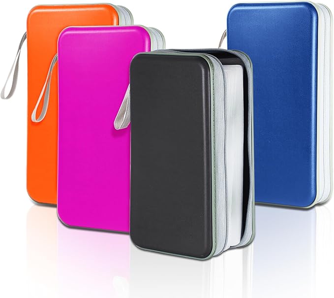 YILAG CD Case DVD Storage 4 Pack,100 Capacity DVD Cases Holder CD Storage Case Holders Plastic CD DVD Disc Case Storage Wallet Binder for Car Home Office Travel(4Colours)