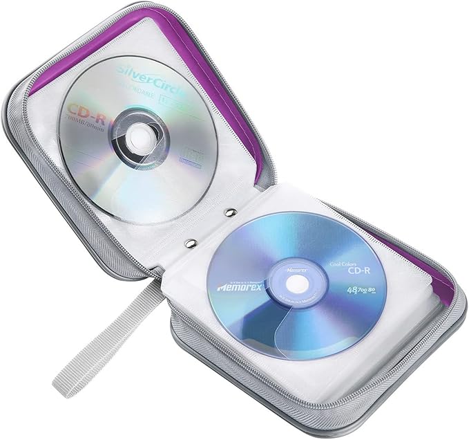 CD Case, 40 Capacity CD/DVD Case Holders Wallet Hard Plastic DVD Disc Cases Storage Binder for Car Home Office Travel (Purple)