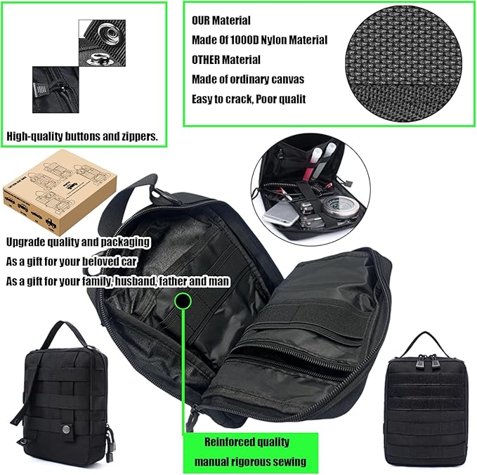 7 PACK Tactical Car Seat Back Organizer With 5 Detachable Pouches Upgrade Tactical Molle Vehicle Panel Organizer Universal fits for Most of Car Truck Ford Jeep Vehicle
