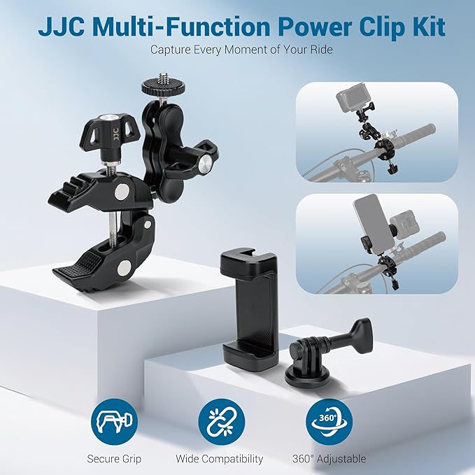Super Clamp Camera Mount Kit with 360° Dual Ballhead Magic Arm,1/4" and 3/8" Threaded Holes,Action Camera Phone Holder Adapter for Dji Osmo Pocket 3 Monitor LED Light Microphone Desk Tripod Motorcycle