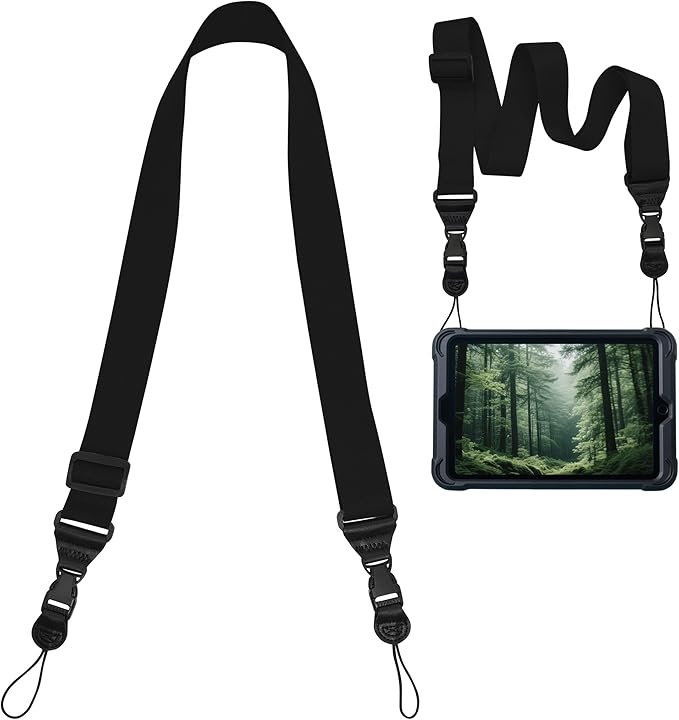 Adjustable iPad Binocular Camera Strap, Comfortable Shoulder Strap Nylon Neck Lanyard for iPad/Samsung Tablet Case,Crossbody Laptop Luggage Bag(Black)