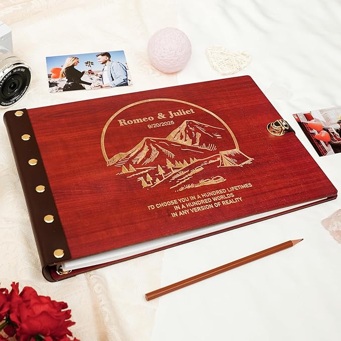 Personalized Travel Photo Album - Travel Scrapbook Custom Wooden Adventure Book Scrapbook for Couples, Vacation Photo Album Perfect Keepsake Gift for Adventures, Vacations, And Honeymoons