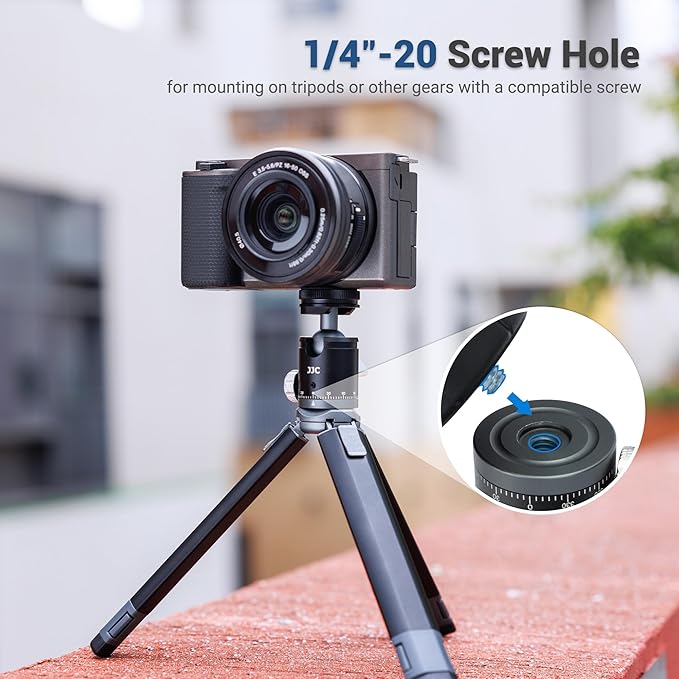 JJC Mini Ball Head, Ballhead Tripod Mount Adapter Converter for Tripod Monopod Camera LED Light Microphone, Cold Shoe Tripod Mount Adapter for Photography, 1/4''-20 to Cold Shoe Mount Adapter