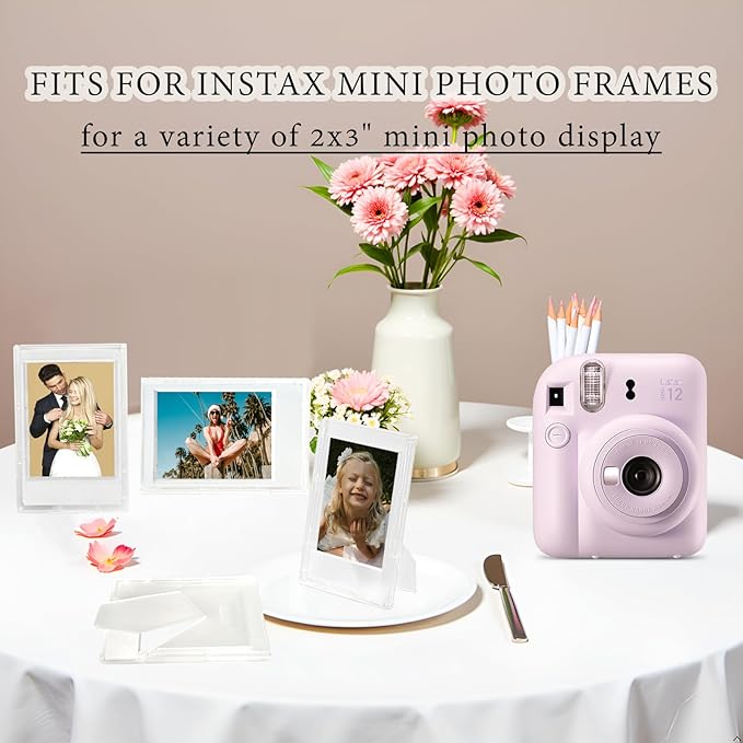 JOYZO 2x3 Picture Frames for Fujiiflm Instax Mini Film, Mini Frosted Clear Desk Picture Display, 6 Pack Small Photo Frames with Protective Covers and Super Cute 3D Puffy Stickers
