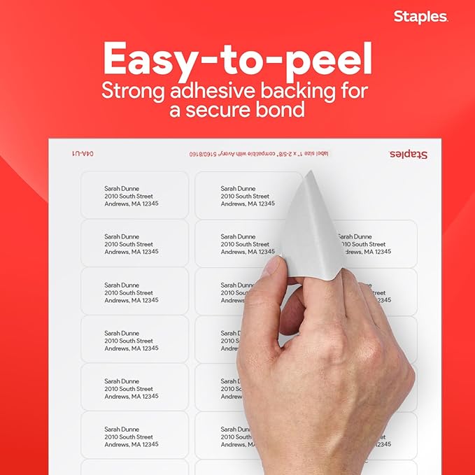 Staples 1" x 2-5/8" Address Labels, White – Printable Laser & Inkjet Mailing Labels, 750 Labels per Box