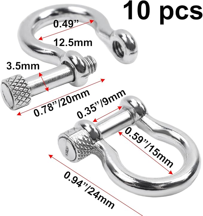 Semetall Screw Pin Anchor Shackle,10 PCS D Ring Shackle for Rigging, Lifting, Tow Strap, and Steel Wire Rope(15mm or 3/8")