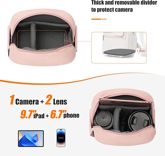 Cwatcun Camera Bag Small Compact Camera Sling Case, Waterproof Canvas Crossbody Camera Bag with Rain Cover, Travel Photography Bag for Canon, Nikon, Sony, Fuji DSLR/SLR/Mirrorless Cameras, Lens