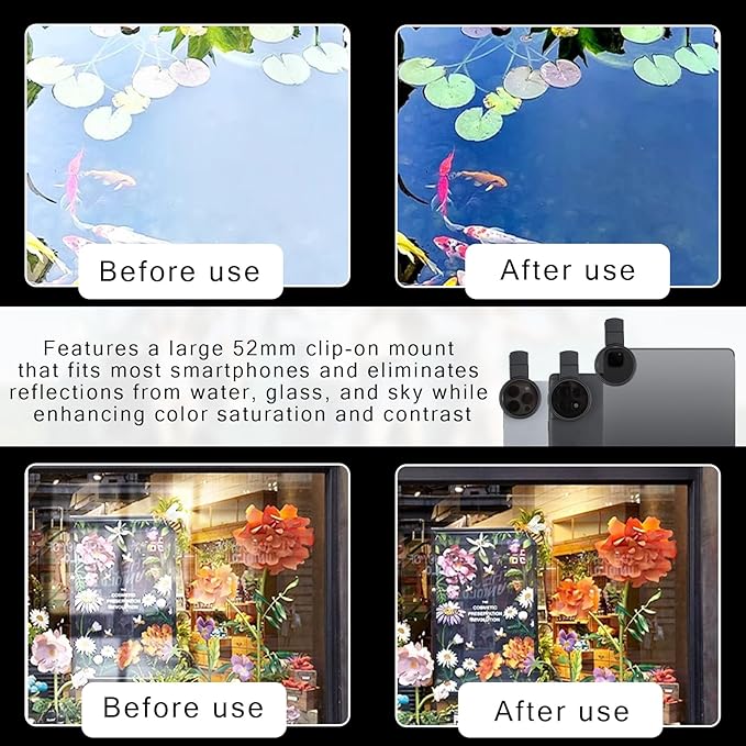 52mm Clip-On Cpl Phone Camera Lens Filter, Enhance Photo Quality,Polarizer Circular Filter,for Photography Enthusiasts,Ultra Slim Multi- Coated Cpl Filter Compatible with iPhone 15/14/13 Samsung