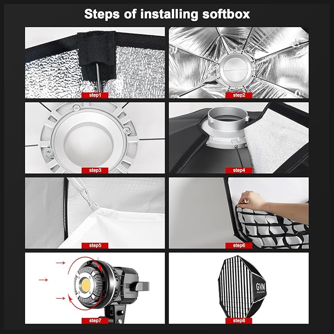 GVM Soft Boxes Lighting, Bowens Mount with Honeycomb Grid, Compatible with P80S/ SD80D/SD80S/GVM-G100W/GVM-PR150R/GVM-PRO-SD200B/GVM-PRO-SD300B and Other Bowens Mount Light, Suitable for studio Photog