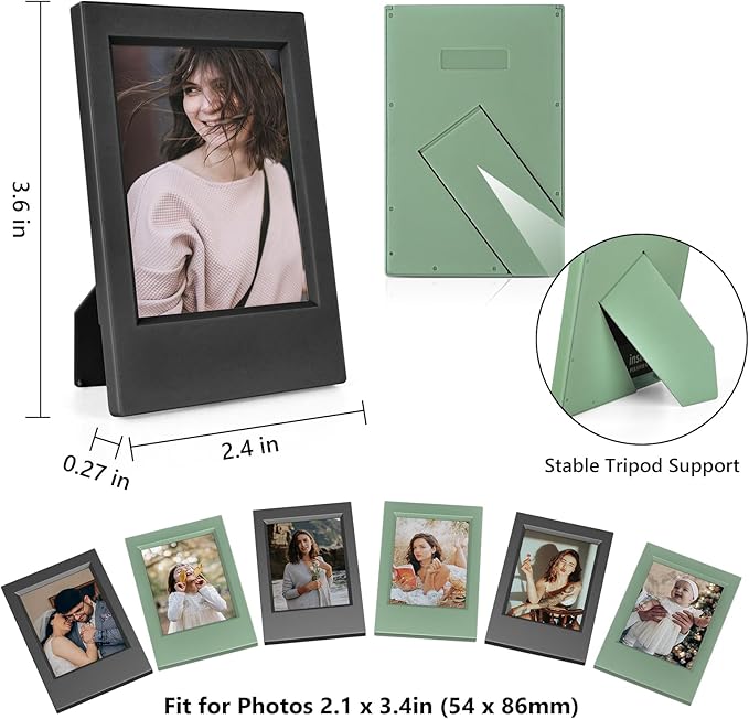 HIYQIN 8 Pack 2x3 Mini Photo Frames with Clear Protective Film - Black & Green, Compatible with Fujifilm Instax 2x3 Mini Film